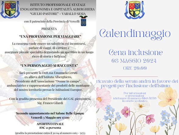 Eventi di maggio all'Ipseoa G. Pastore di Varallo Eventi di maggio all'Ipseoa G. Pastore di Varallo