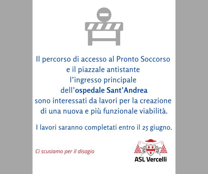 Ospedale Sant’Andrea, lavori sulla viabilità di accesso al Pronto Soccorso