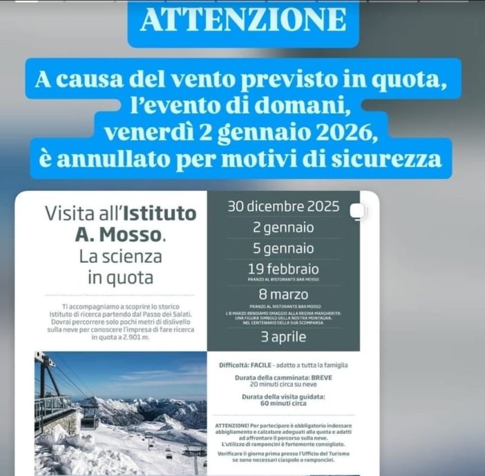 Alagna, annullata per vento in quota la visita all’Istituto Mosso al Passo dei Salati