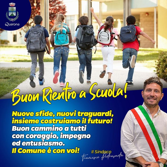 Quarona, gli auguri del Sindaco agli studenti per l'inizio del nuovo anno scolastico