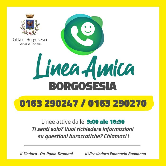 Linea amica e supporto psicologico: Borgosesia in soccorso ai cittadini in ansia da COVID-19 Linea amica e supporto psicologico: Borgosesia in soccorso ai cittadini in ansia da COVID-19