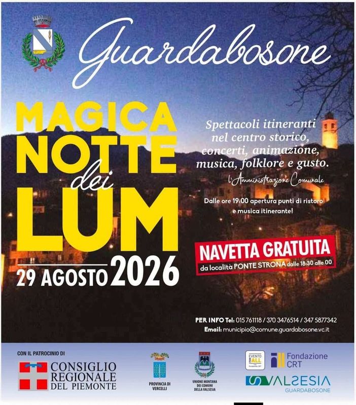 Guardabosone, torna la Magica Notte dei Lum tra spettacoli, musica e gusto Guardabosone, torna la Magica Notte dei Lum tra spettacoli, musica e gusto