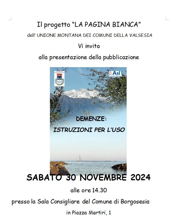 Unione montana Valsesia presenta il libro "Demenze: istruzioni per l'uso"