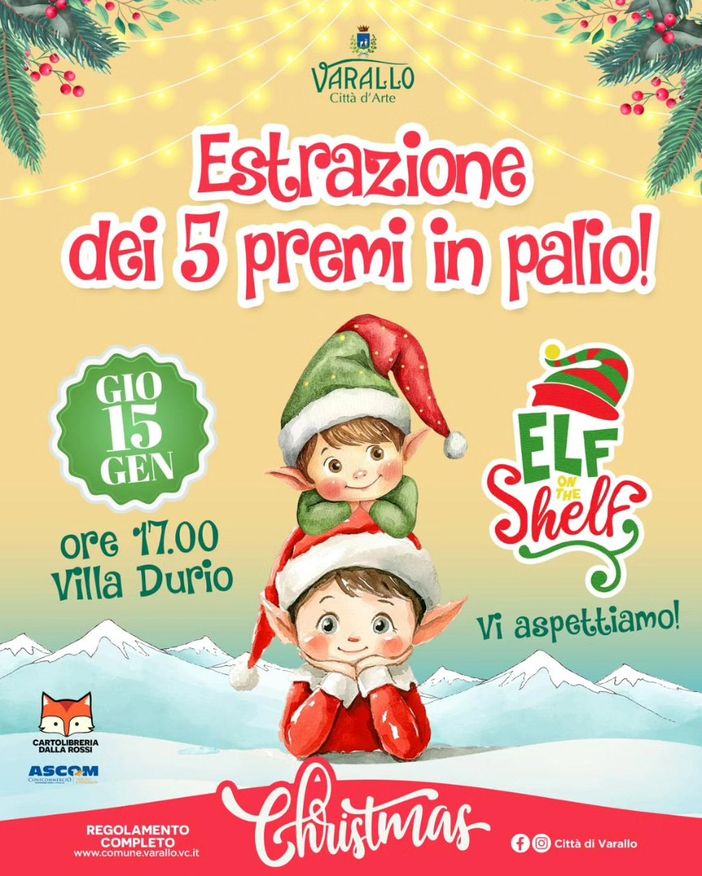 Varallo, a Villa Durio l’estrazione dei 5 premi “Elf on the Shelf”: appuntamento giovedì 15 gennaio