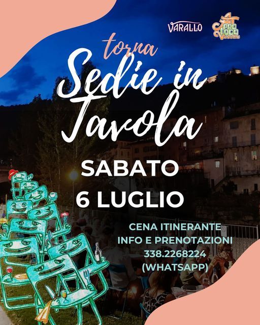 A Varallo, "Sedie in Tavola": sabato 5 luglio torna la "cena itinerante" A Varallo, "Sedie in Tavola": sabato 5 luglio torna la "cena itinerante"