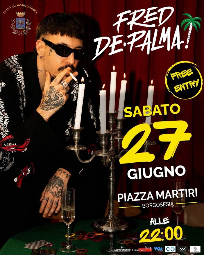 Fred De Palma a Borgosesia, musica in piazza Martiri e parcheggi consigliati per il concerto