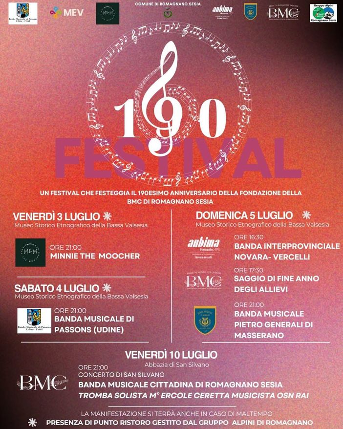 Romagnano Sesia celebra i 190 anni della Banda Musicale Cittadina con il 190° Festival