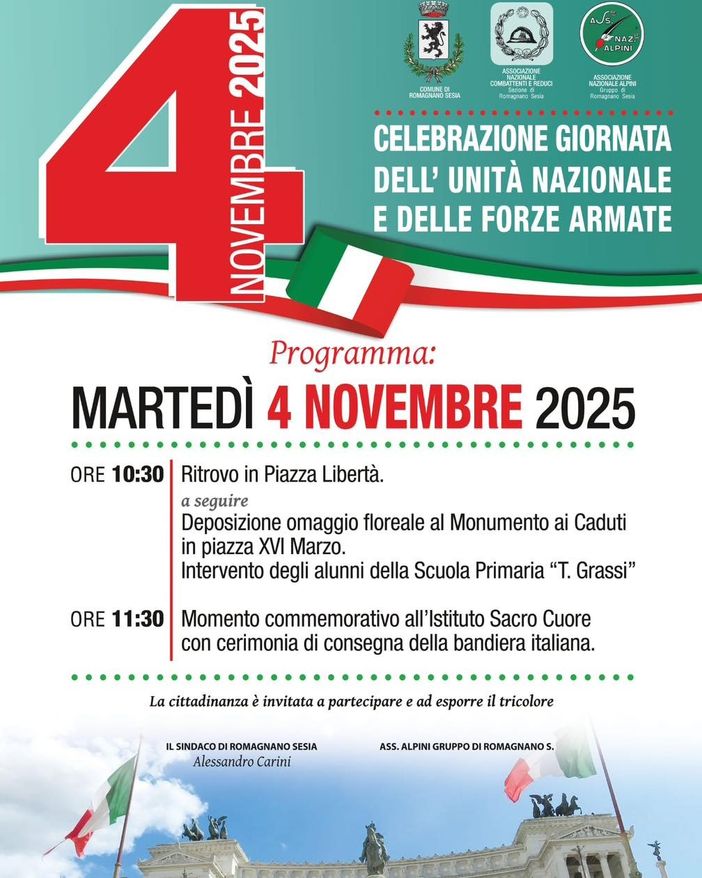 Romagnano Sesia celebra il 4 Novembre: omaggio ai Caduti e cerimonia dell’Unità Nazionale Romagnano Sesia celebra il 4 Novembre: omaggio ai Caduti e cerimonia dell’Unità Nazionale