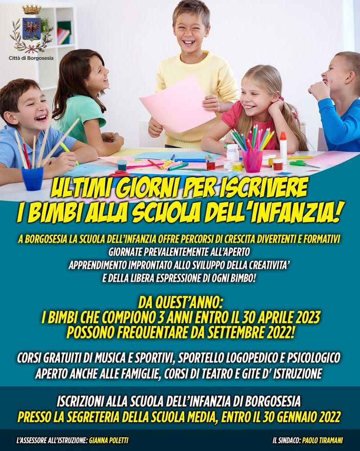 Borgosesia: Ultimi giorni per le iscrizioni alla scuola dell'infanzia