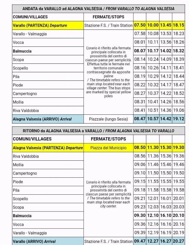 Navetta domenicale Varallo-Alagna