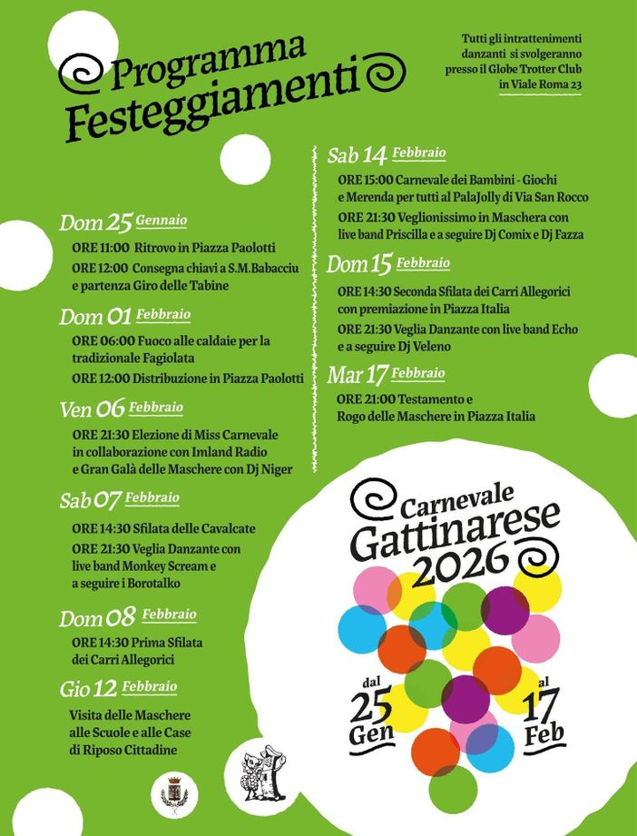 Gattinara entra nel vivo del Carnevale 2026: sfilate, fagiolata e grandi serate in maschera