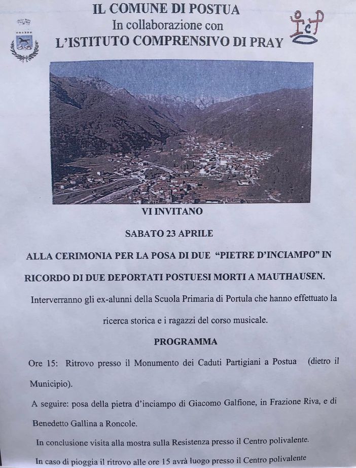 Postua: Oggi cerimonia di posa di due "Pietre d'inciampo" Postua: Oggi cerimonia di posa di due "Pietre d'inciampo"
