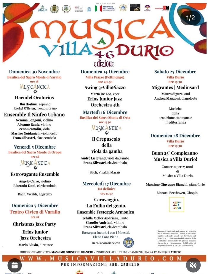 Varallo, Pettinengo e Orta pronti a ospitare la 46ª edizione di “Musica a Villa Durio”