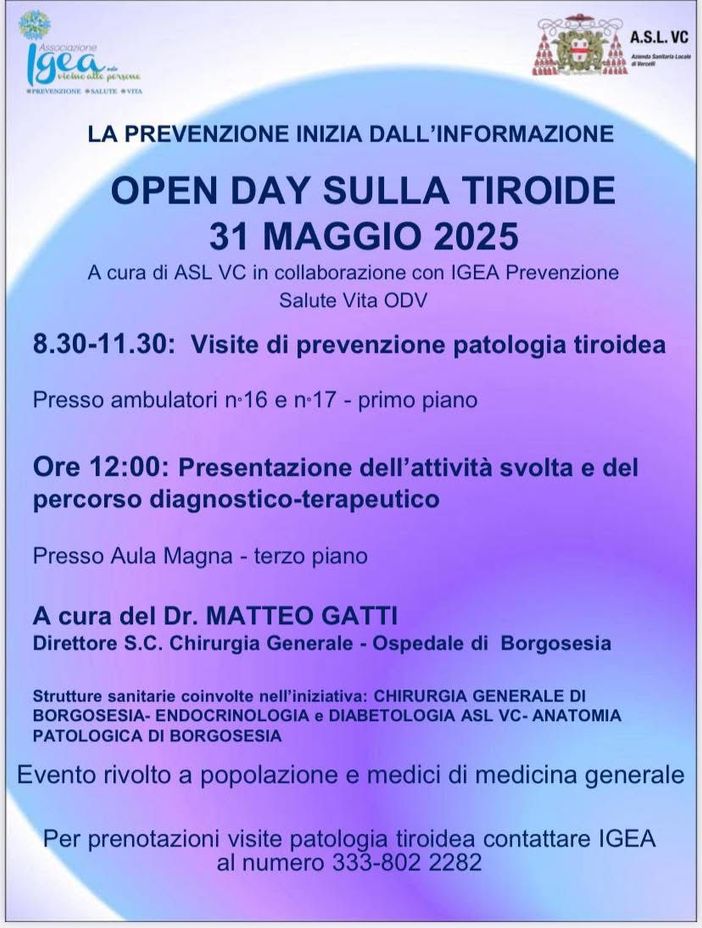 Salute della tiroide: Open Day informativo all'ospedale di Borgosesia Salute della tiroide: Open Day informativo all'ospedale di Borgosesia