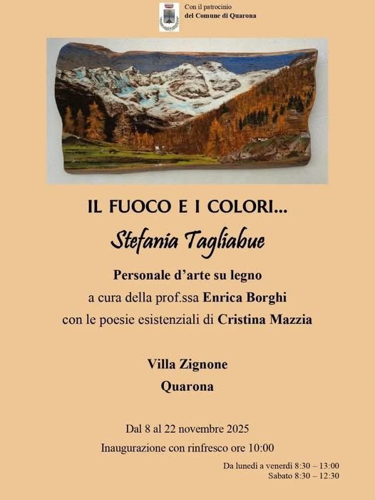 Quarona, l’arte prende vita nel legno: sabato 8 novembre l’inaugurazione della mostra “Il fuoco e i colori” di Stefania Tagliabue
