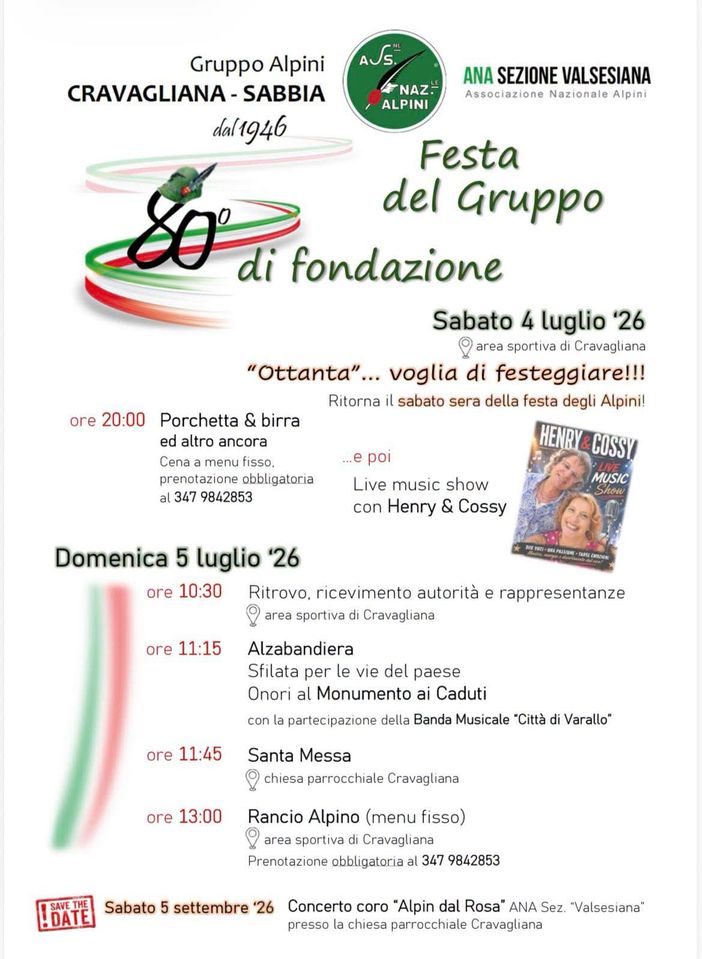 Cravagliana e Sabbia celebrano gli 80 anni del Gruppo Alpini Cravagliana e Sabbia celebrano gli 80 anni del Gruppo Alpini