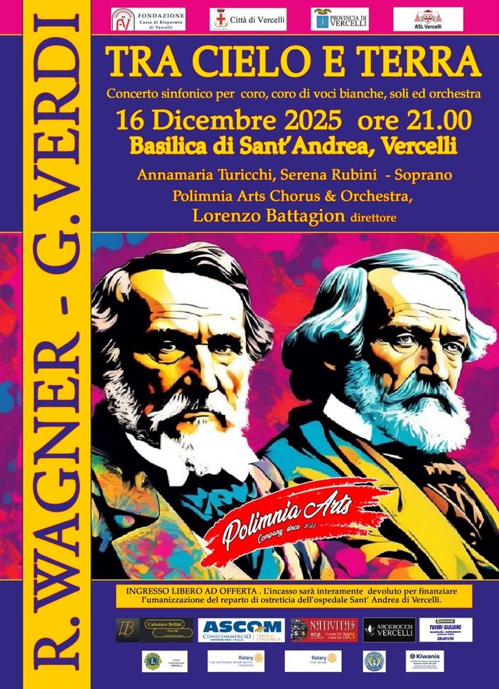 Vercelli, il 16 dicembre la Basilica di Sant’Andrea ospita “Tra Cielo e Terra”: grande concerto sinfonico a sostegno dell’Ostetricia dell’Ospedale