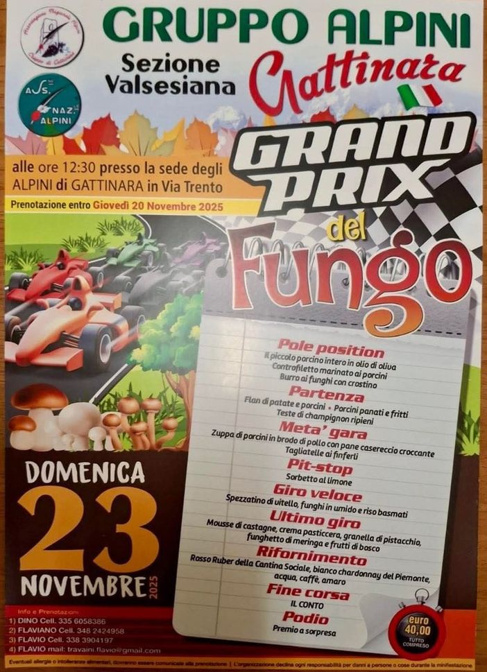 Gattinara, il 23 novembre torna il “Grand Prix del Fungo” degli Alpini: un pranzo a tema per celebrare i sapori autunnali