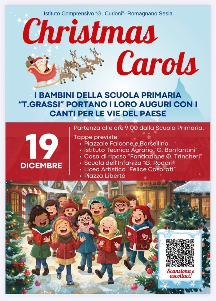 I bambini della primaria “T. Grassi” portano i canti di Natale per le vie di Romagnano Sesia