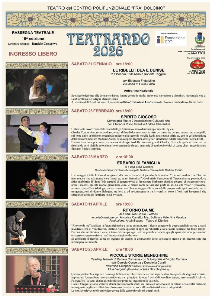 A Campertogno torna “Teatrando”: cinque appuntamenti al Teatro “Fra’ Dolcino” con ingresso libero