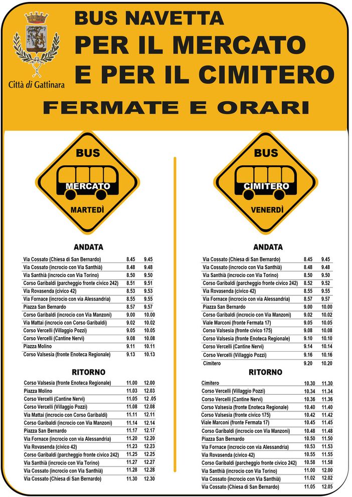 Gattinara, un servizio che avvicina la città: al via il bus navetta gratuito per mercato e Cimitero