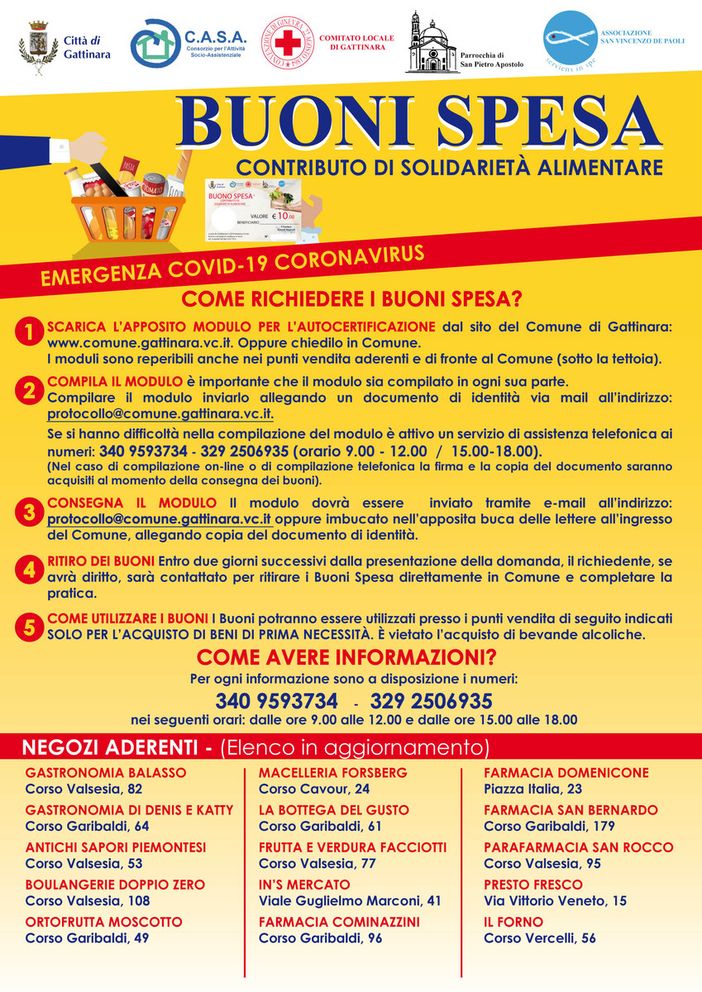 Emergenza coronavirus, anche a Gattinara i buoni spesa per sostenere le persone in difficoltà
