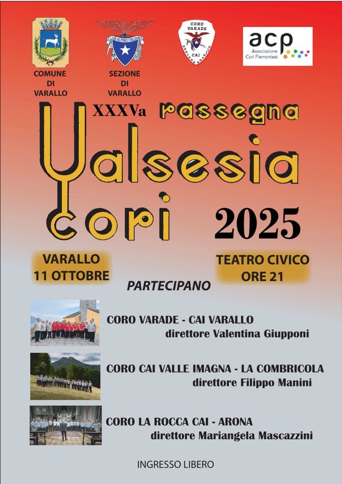 Varallo, il Teatro Civico ospita la XXXV Rassegna Valsesia Cori