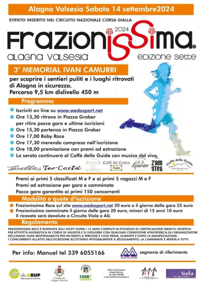 Alagna, running: Sabato 14 settembre la 7a edizione della "Frazionissima" Alagna, running: Sabato 14 settembre la 7a edizione della "Frazionissima"