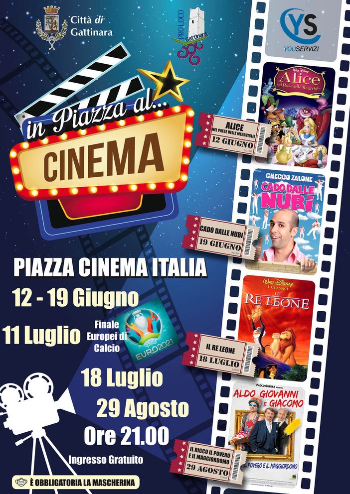 Gattinara: “IN PIAZZA AL CINEMA” 4 appuntamenti dedicati al cinema all’aperto Gattinara: “IN PIAZZA AL CINEMA” 4 appuntamenti dedicati al cinema all’aperto