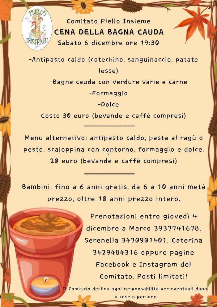 A Borgosesia in Fraz. Plello torna la Cena della Bagna Cauda con il Comitato “Plello Insieme”
