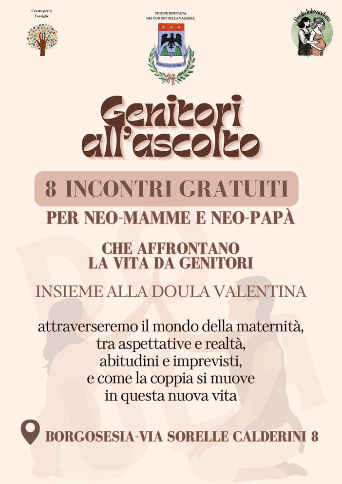 Unione Montana Valsesia: otto incontri gratuiti per neo-genitori con “Valentina la Doula”