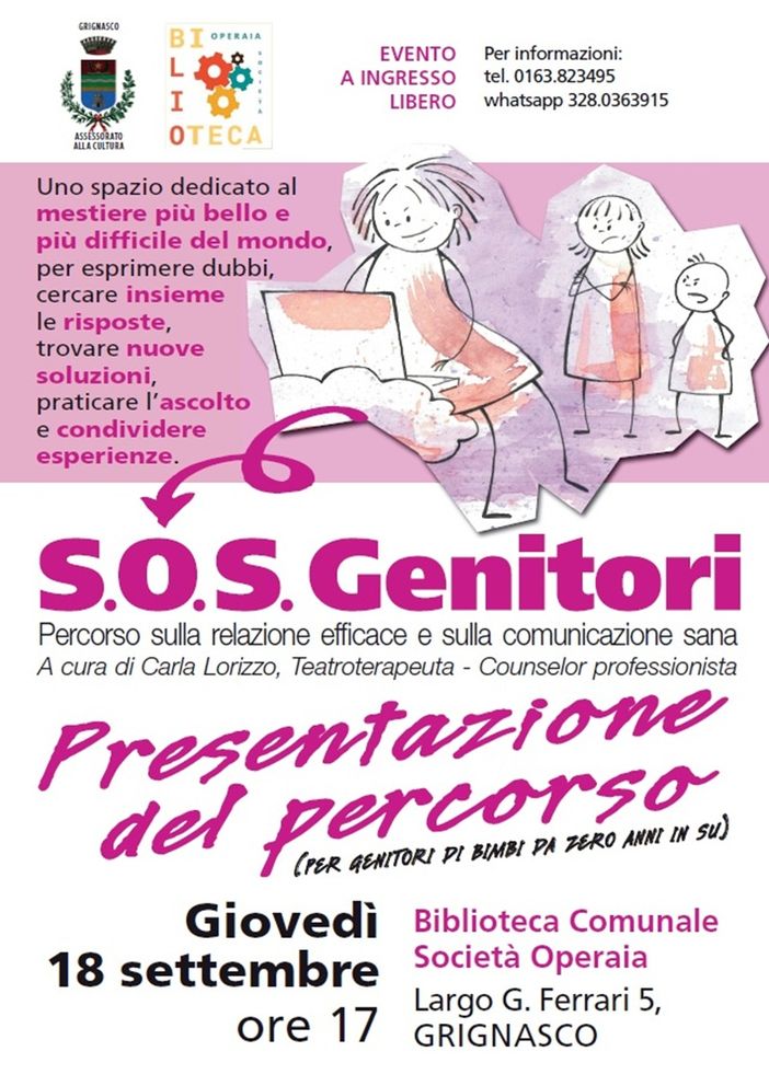 A Grignasco arriva "S.O.S Genitori ": un percorso di sostegno e consigli in biblioteca