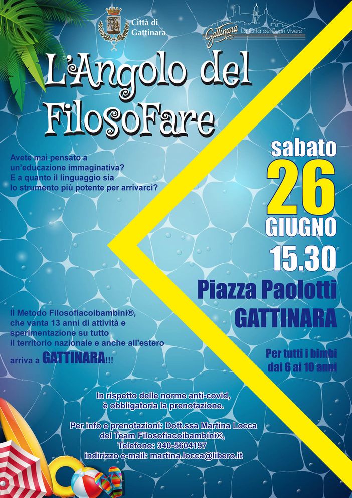 Gattinara: Sabato 26 giugno “L’Angolo del FilosoFare” con Martina Locca Dedicato ai bambini da 6 a 10 anni