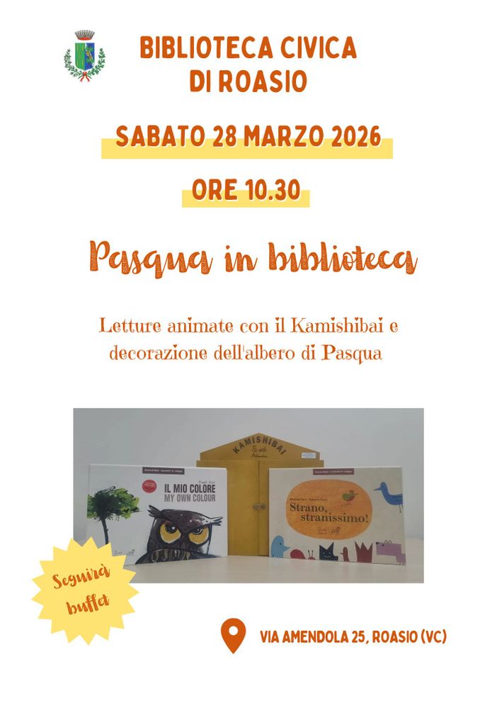 A Roasio arriva “Pasqua in biblioteca” con letture animate, Kamishibai e decorazioni pasquali A Roasio arriva “Pasqua in biblioteca” con letture animate, Kamishibai e decorazioni pasquali