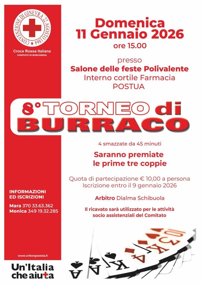 Postua, torneo di Burraco con la Croce Rossa: domenica 11 gennaio sfida a coppie per sostenere le attività sociali