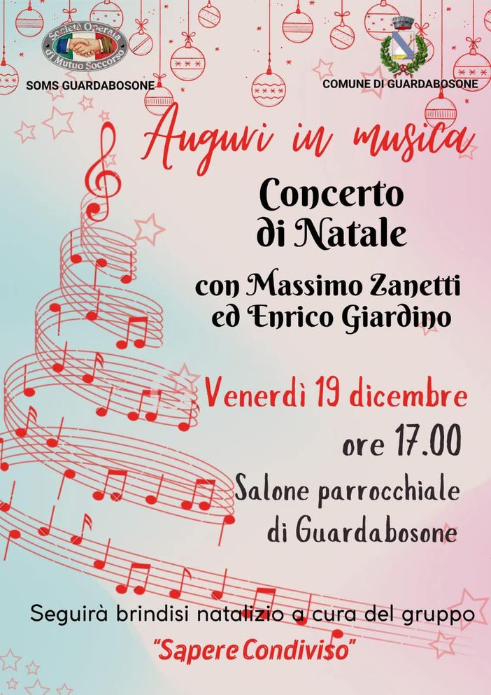 Guardabosone, “Auguri in musica”: Concerto di Natale nel salone parrocchiale