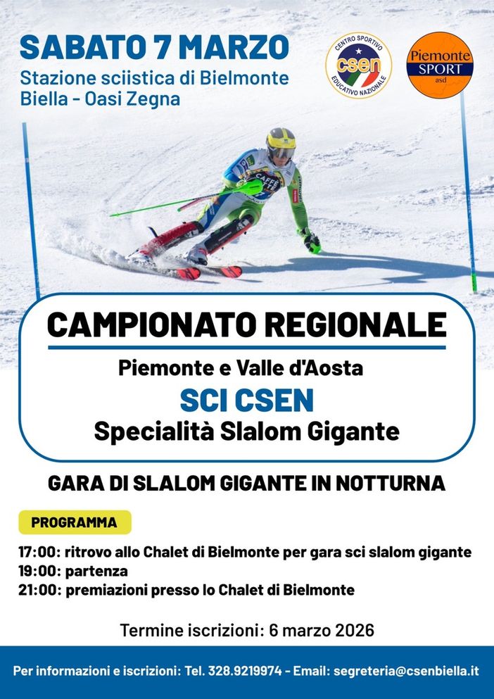 CSEN Biella, a Bielmonte lo Slalom Gigante in Notturna