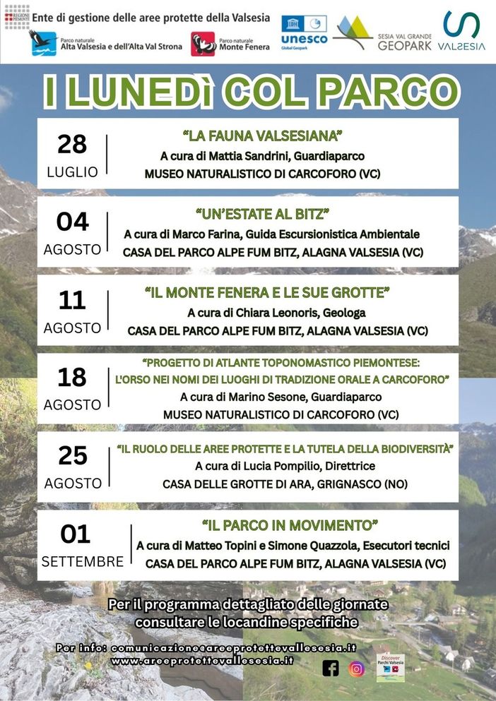 Carcoforo: “I Lunedì col Parco”: sei incontri per scoprire le Aree Protette della Valsesia