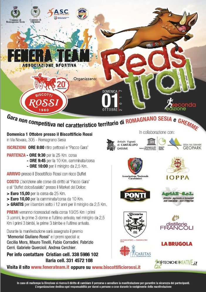Romagnano Sesia: Reds Trail e festa dei 20 anni del market Biscottificio Rossi