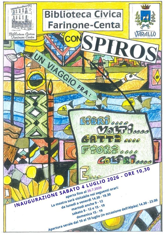 Libri, volti, gatti e colori: alla Biblioteca di Varallo il viaggio artistico di Spiros