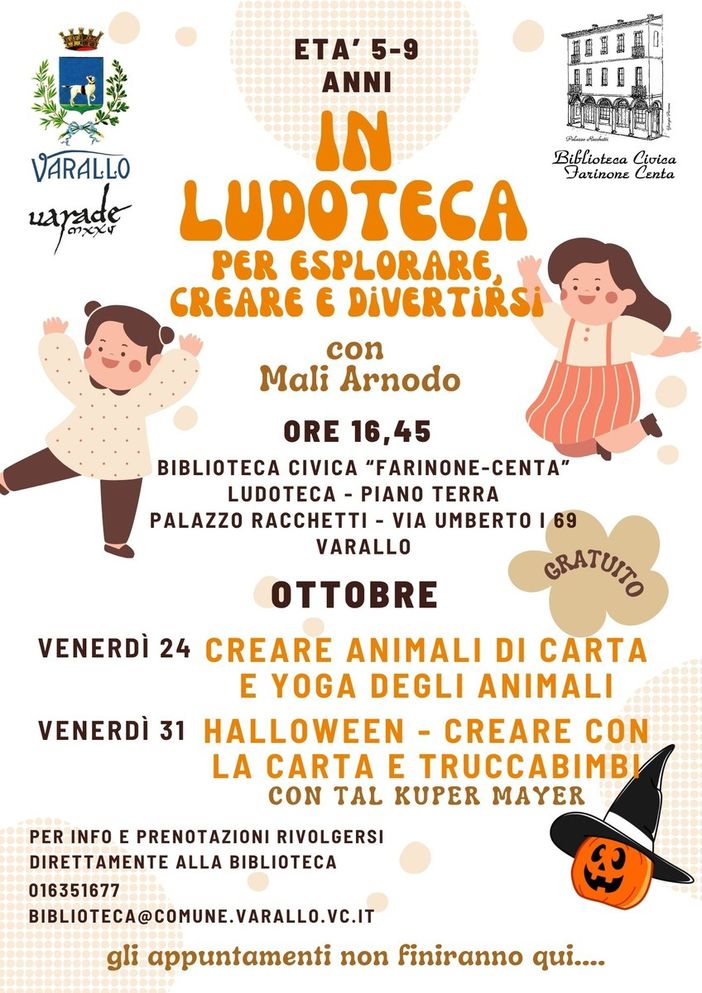 Varallo, ottobre in Ludoteca: laboratori gratuiti per bambini tra creatività, yoga e Halloween