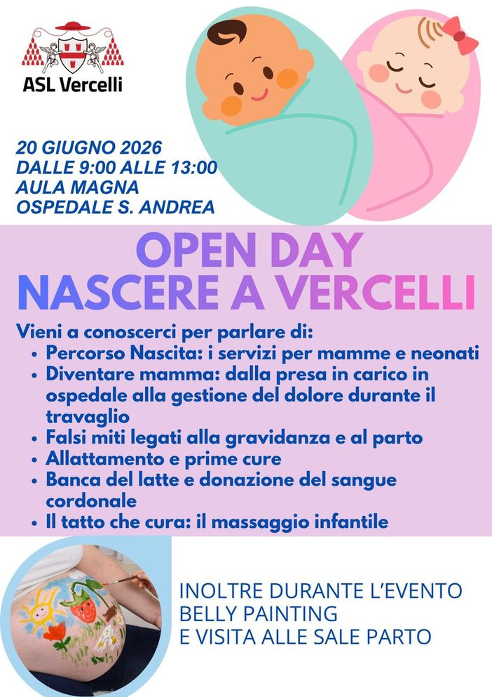 Open day “Nascere a Vercelli”: il 20 giugno una mattinata dedicata alle famiglie per conoscere il Percorso Nascita