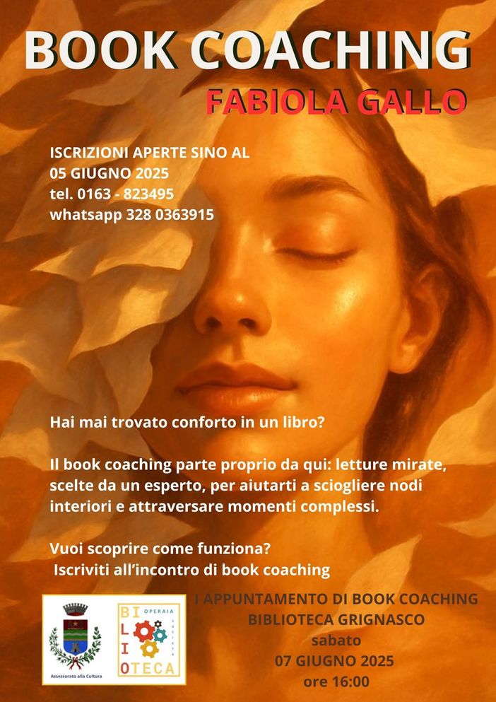Biblioteca di Grignasco: "Book coaching" con la dr.ssa Fabiola Gallo Biblioteca di Grignasco: "Book coaching" con la dr.ssa Fabiola Gallo