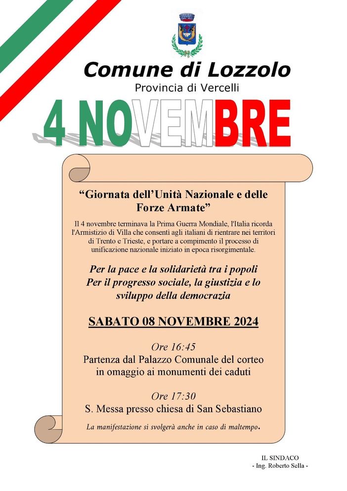 Lozzolo celebra la Giornata dell’Unità Nazionale e delle Forze Armate