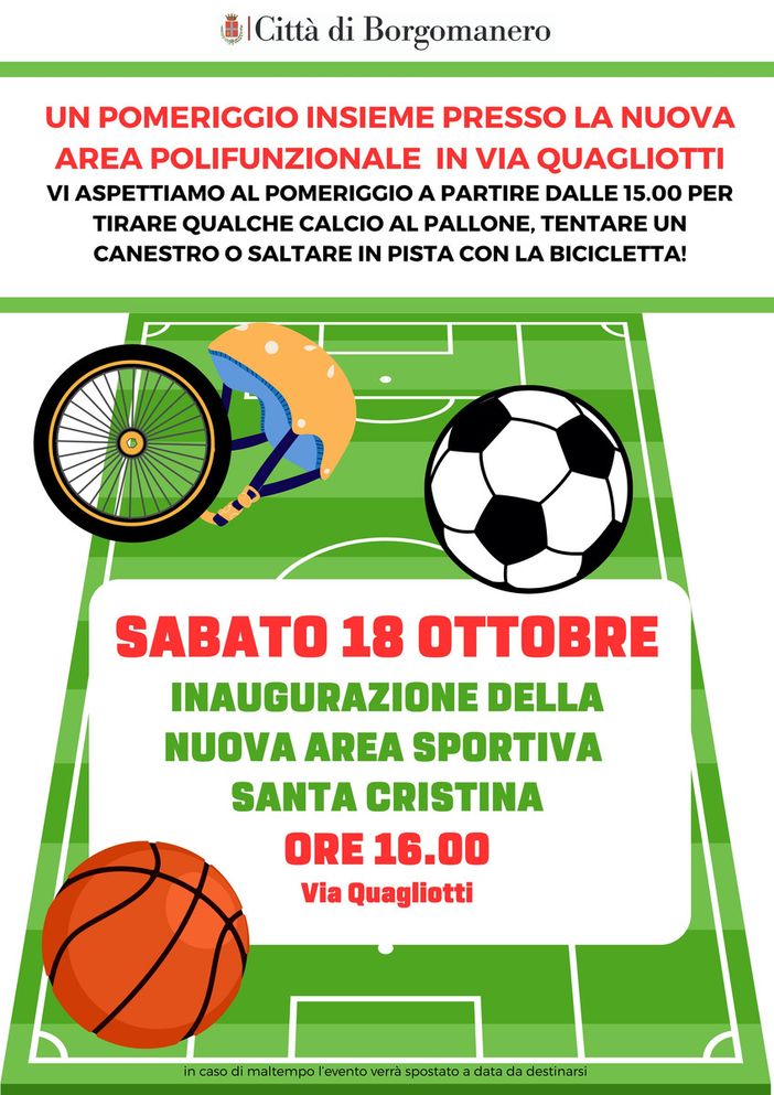 Borgomanero inaugura la nuova area sportiva di Santa Cristina