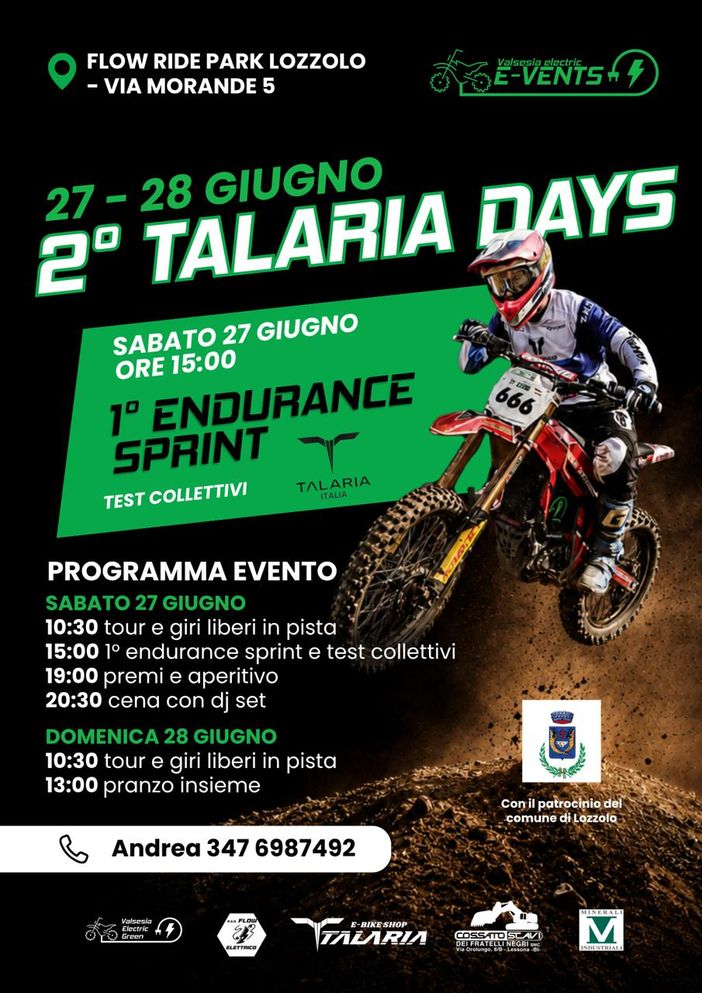 Lozzolo, al Flow Ride Park arrivano i Talaria Days: due giorni dedicati all’off-road elettrico Lozzolo, al Flow Ride Park arrivano i Talaria Days: due giorni dedicati all’off-road elettrico