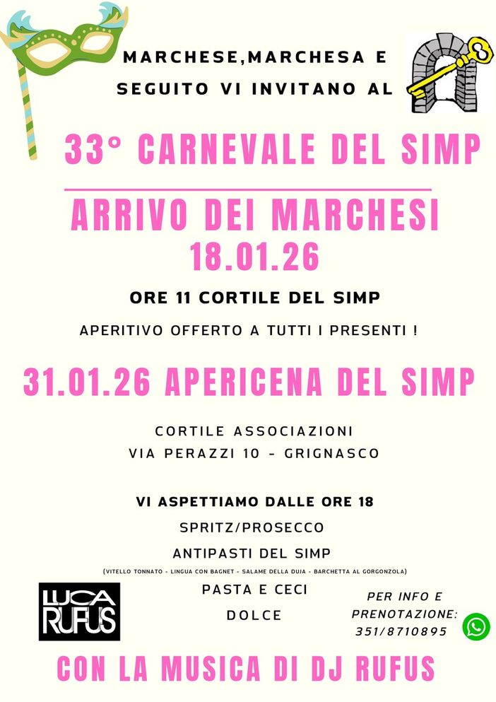 A Grignasco il Carnevale del Simp entra nel vivo tra arrivo dei Marchesi e “AperiCena” nel cortile delle Associazioni