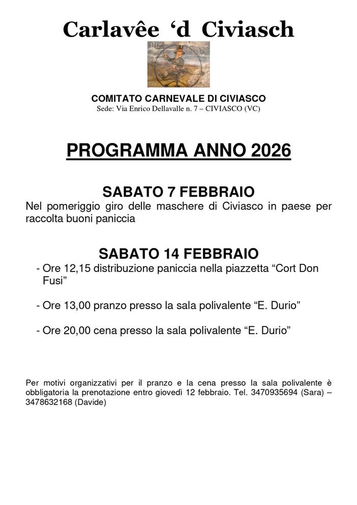 A Civiasco torna il “Carlavée ’d Civiasch” tra maschere, buoni Paniccia e pranzo in compagnia