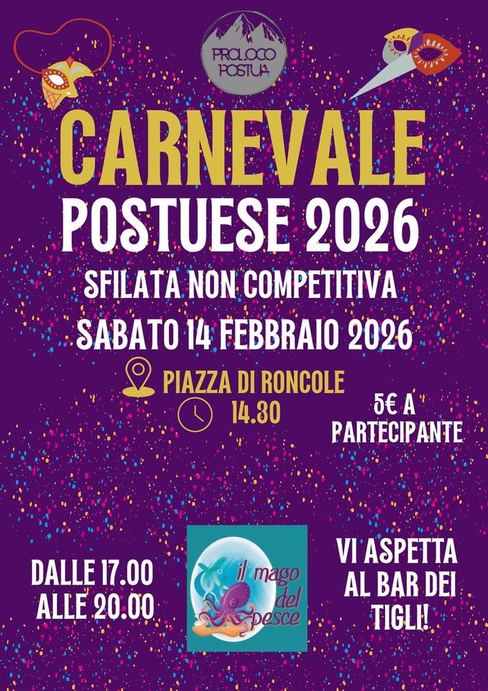 Postua si scalda per il Carnevale Postuese 2026: sfilata in maschera e festa in piazza Postua si scalda per il Carnevale Postuese 2026: sfilata in maschera e festa in piazza