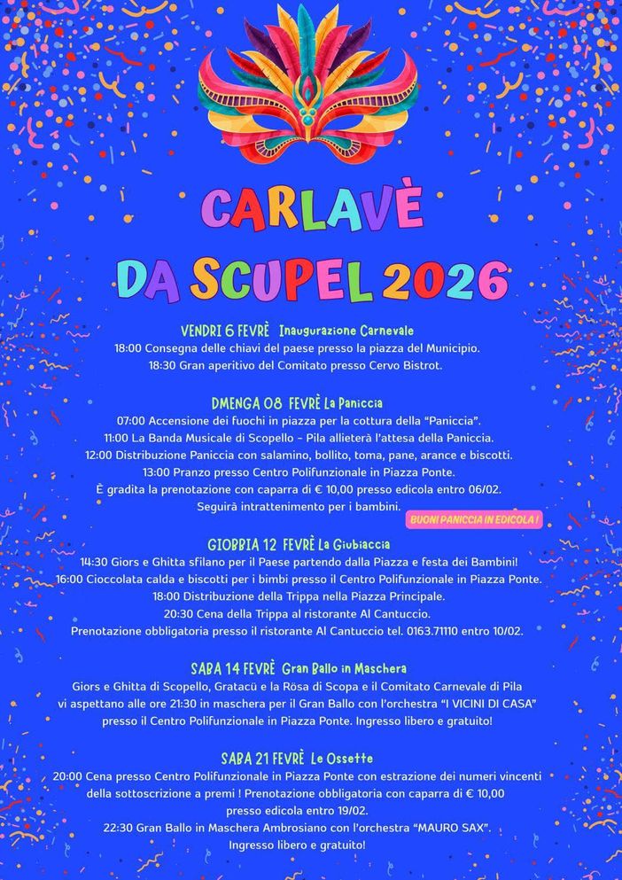 “Carlavè da Scupel 2026”, a Scopello un Carnevale ricco di sapori, musica e tradizione